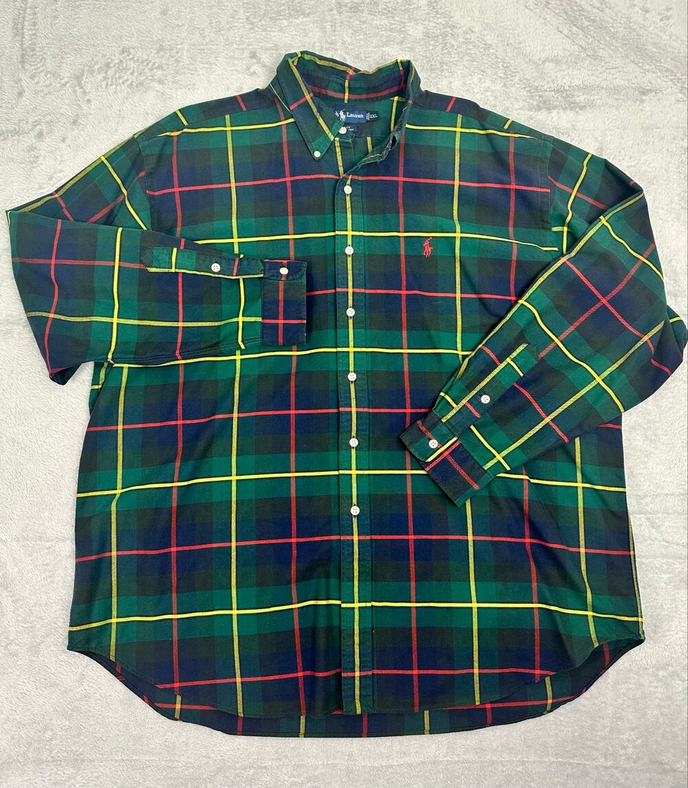 Vintage 90s Ralph Lauren Blake Plaid Shirt XXL Green Tartan Red Pony EUC